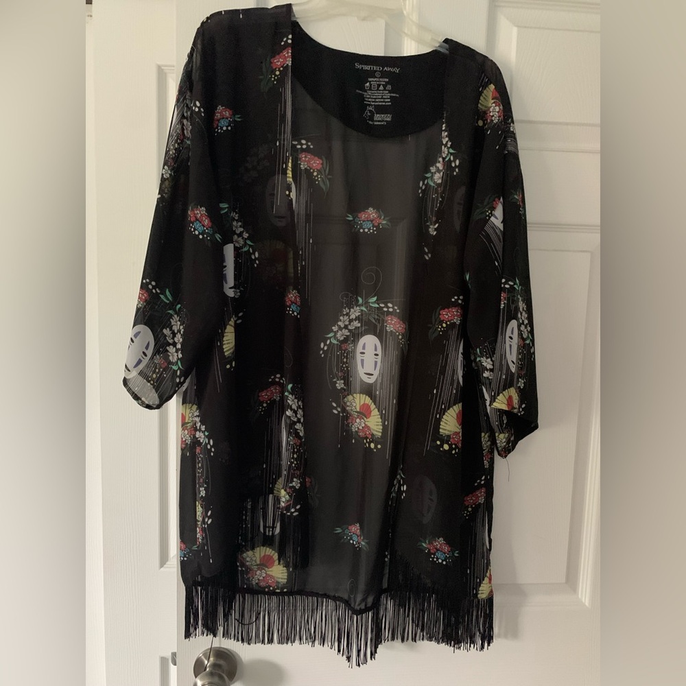 Studio Ghibli Spirited Away Black Floral Kimono with Fringe